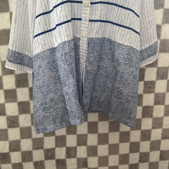 Terra Sj Apperal Large Blouse Shirt White Blue Linen Lagenlook - Picture 3 of 13